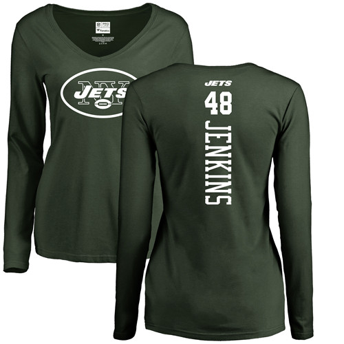 New York Jets Green Women Jordan Jenkins Backer NFL Football #48 Long Sleeve T Shirt->nfl t-shirts->Sports Accessory